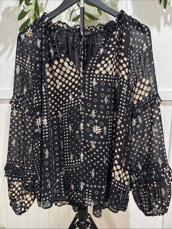 Current Air Tops - #534 Anthropologie CURRENT AIR Black Celestial Patterned Ruffle Sleeve Blouse